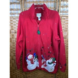 Stitches In June Red Christmas Cardigan Zip Size 2X